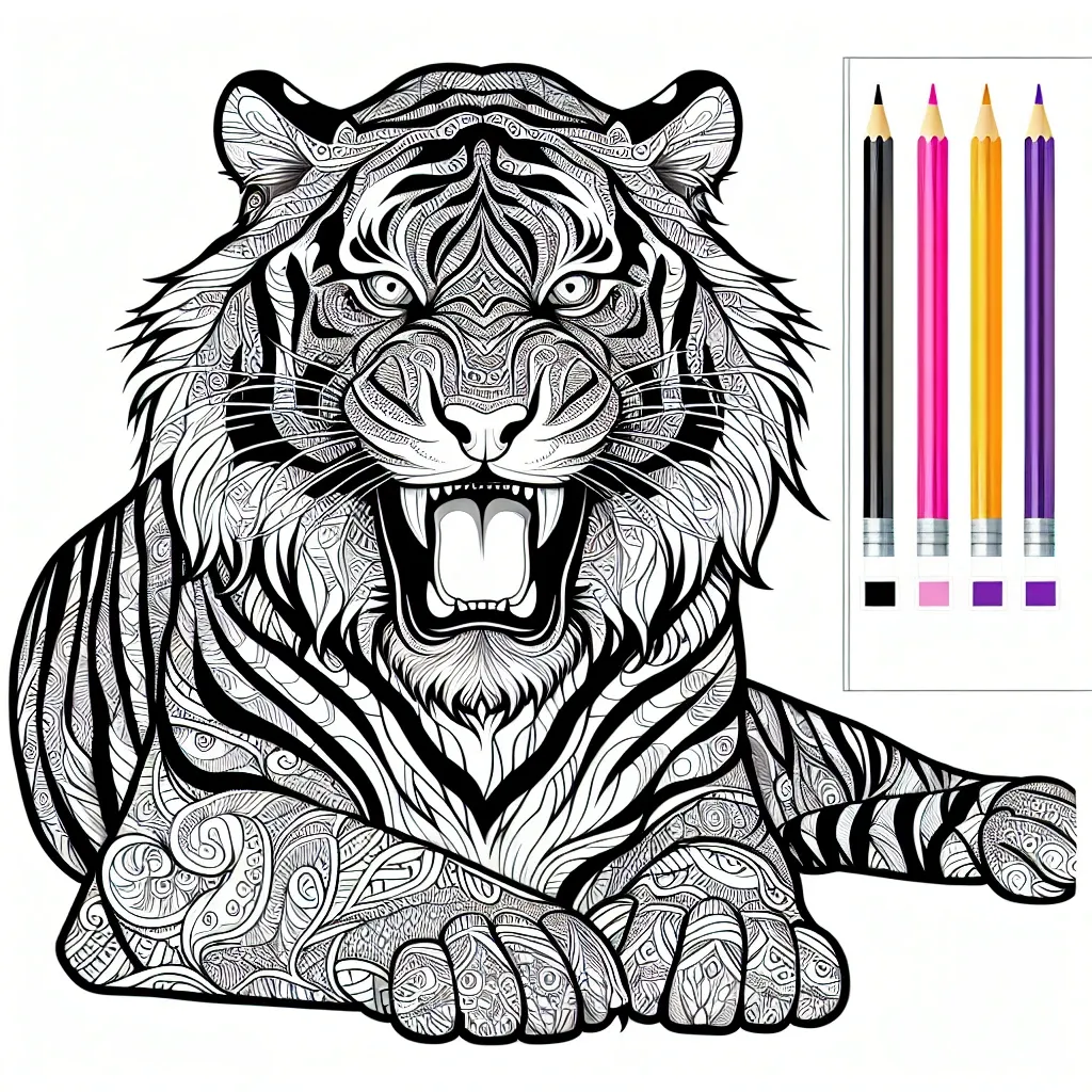 Unleash Your Creativity with a Roaring Tiger Coloring Page!