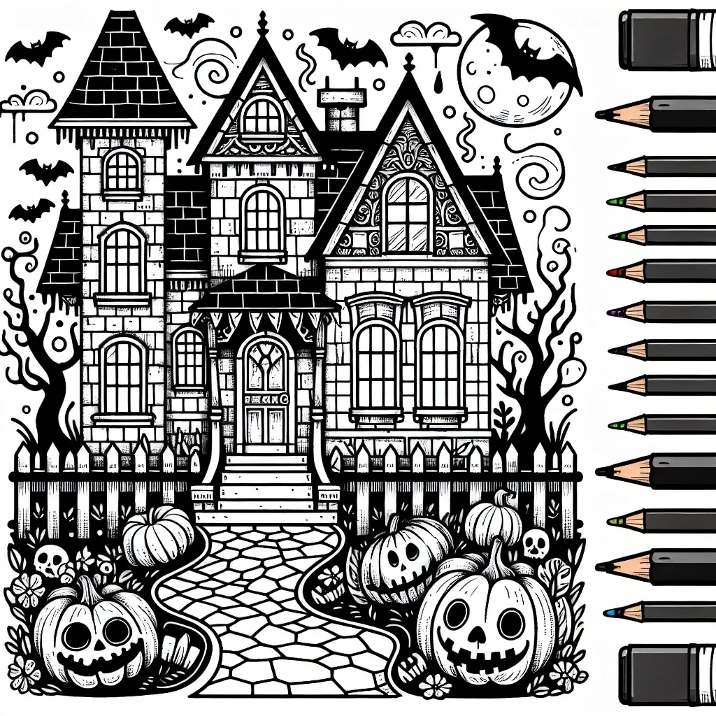 Explore the Spooky Fun with Our Haunted House Coloring Page Collection!