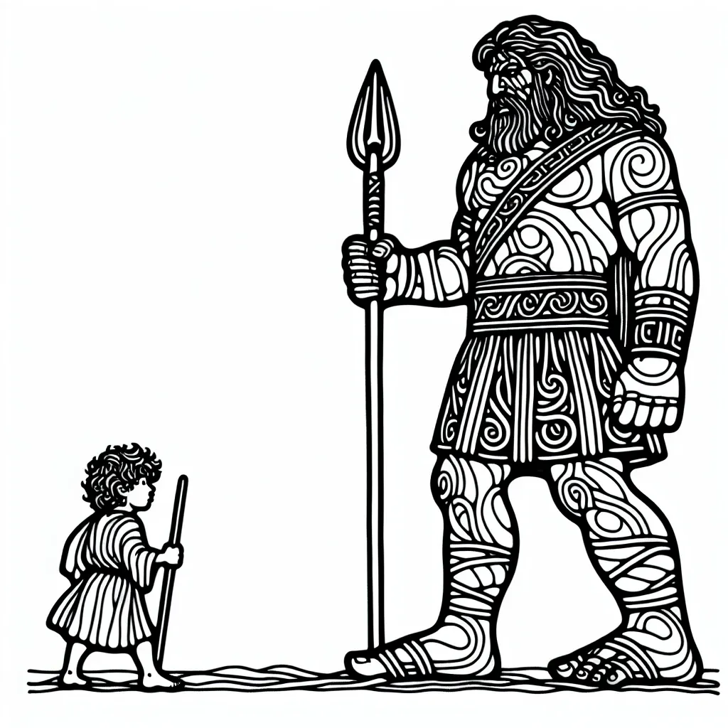 Coloring Fun with David and Goliath Coloring Page: A Biblical Adventure for Kids!