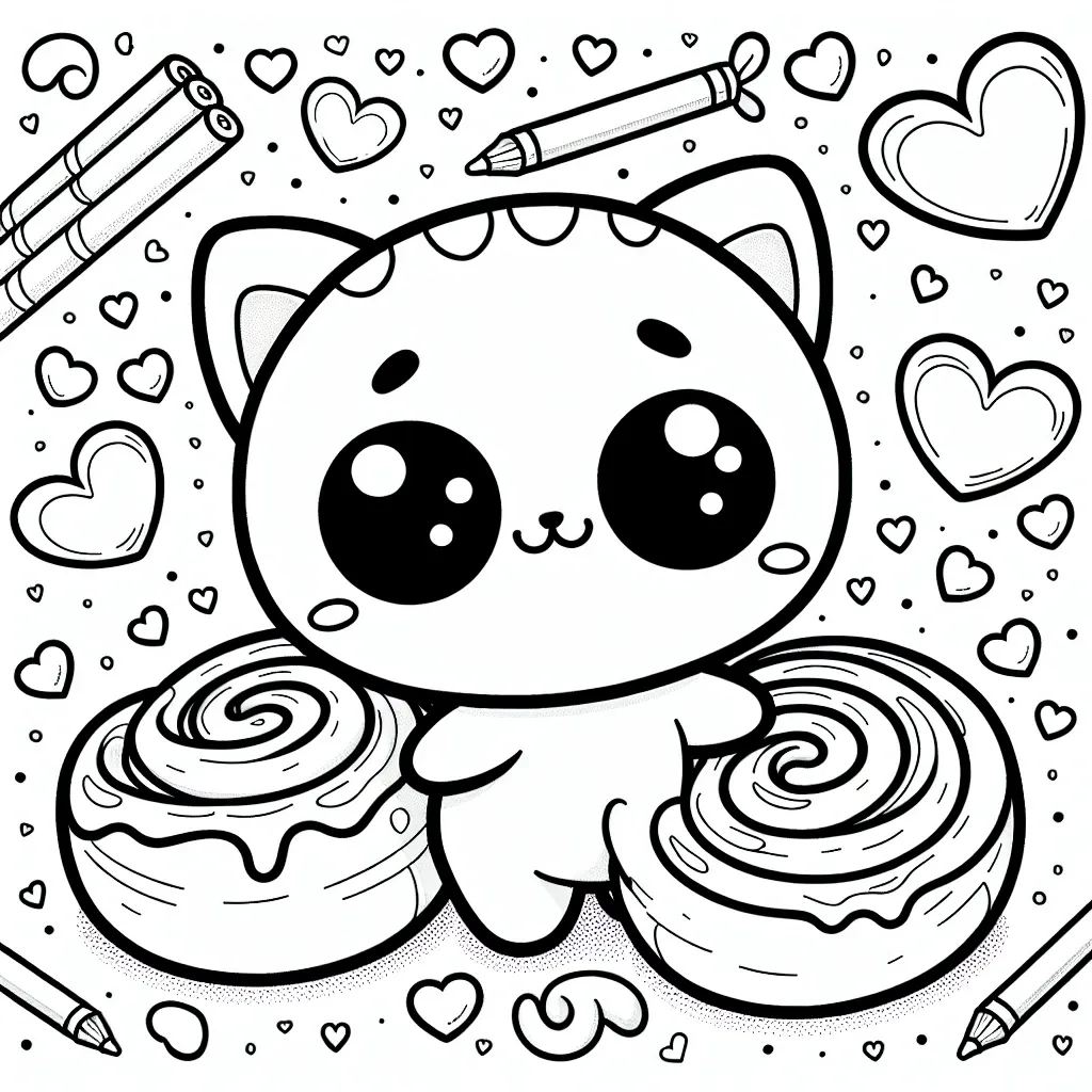 Adorable Cinnamon Roll Hello Kitty Coloring Page – Perfect for Fans of Sanrio and Coloring Fun!