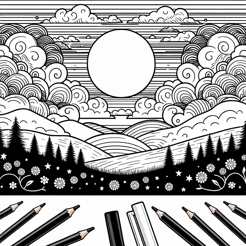 Stunning Sunset Coloring Page: Bring the Beauty of Dusk to Life with Our Exquisite Designs!