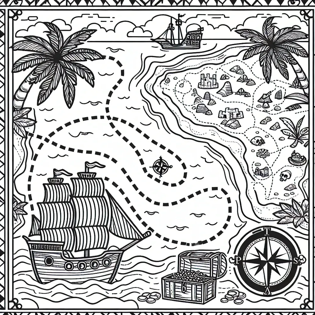 Unearth Fun with Our Treasure Map Coloring Page!