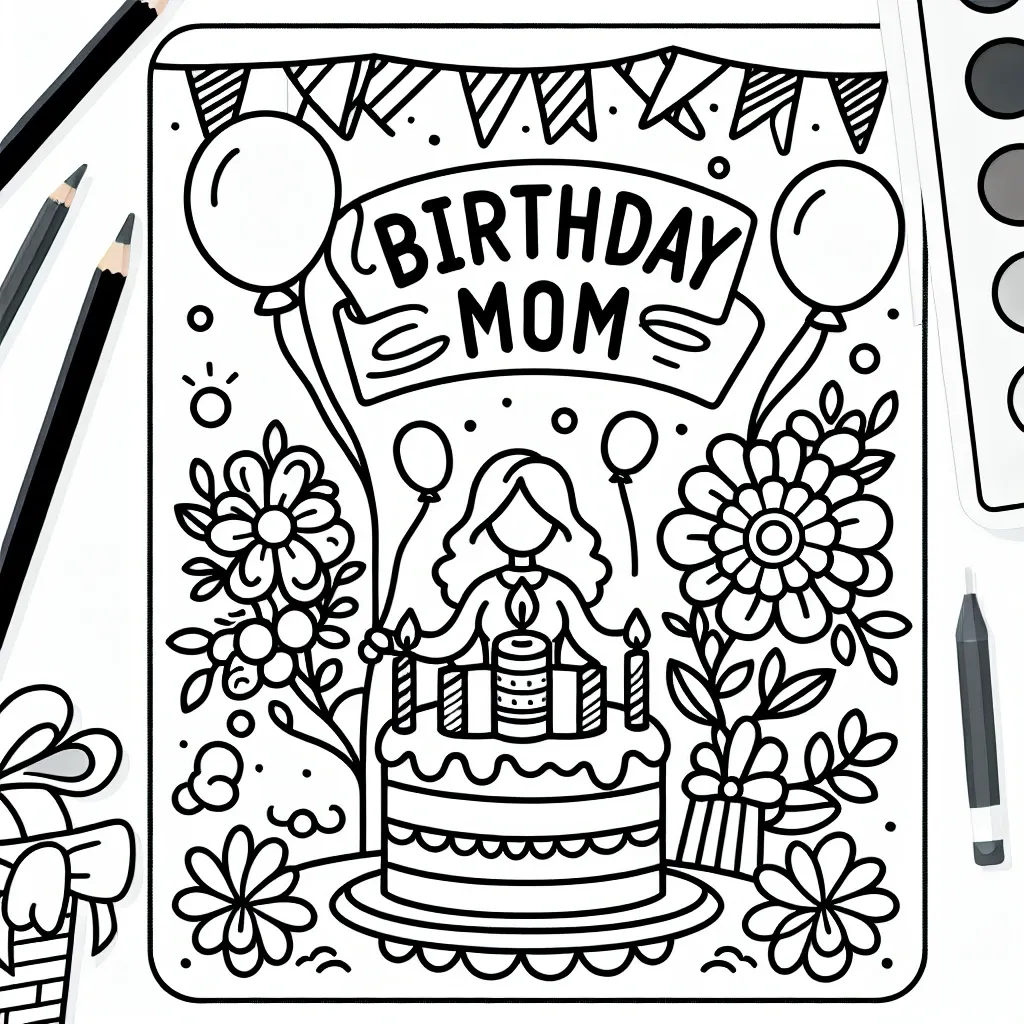 Free Printable Happy Birthday Mom Coloring Page for a Special Celebration!