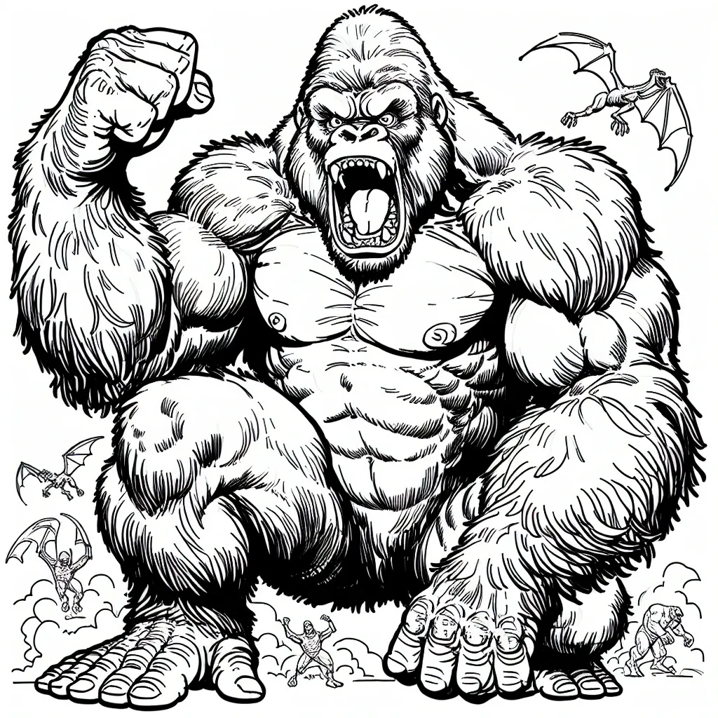 Roar into Fun with Our King Kong Coloring Page – Perfect for Fans of the Mighty Ape!