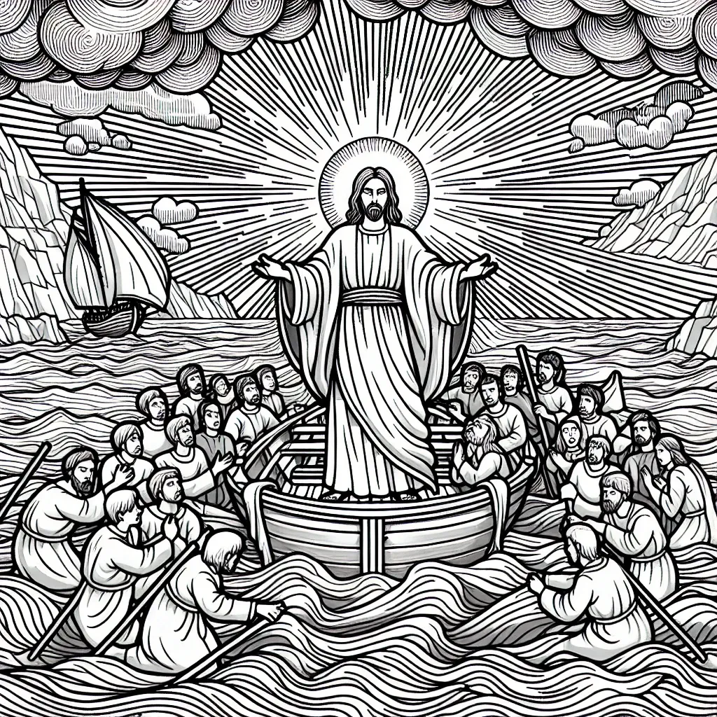 Find Peace and Serenity with our Jesus Calms the Storm Coloring Page!