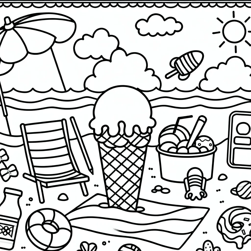 Free Printable Coloring Page Summer Fun for Kids: Get Creative with Beach Scenes, Ice Cream, and More!