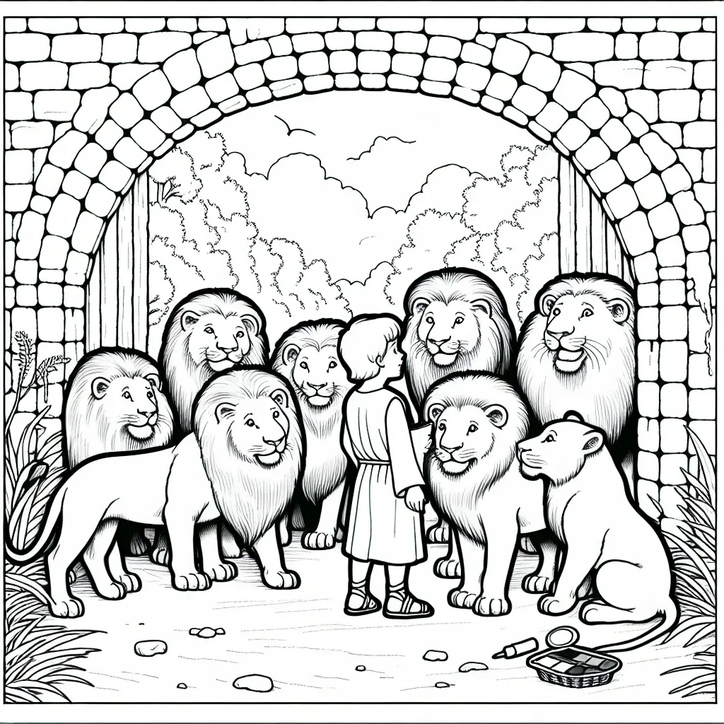 Roar-some Fun: Daniel and the Lions Den Coloring Page for Kids!