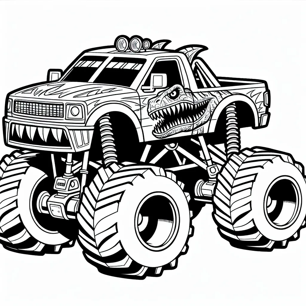 Roar into Action with our Megalodon Monster Truck Coloring Page for Kids!