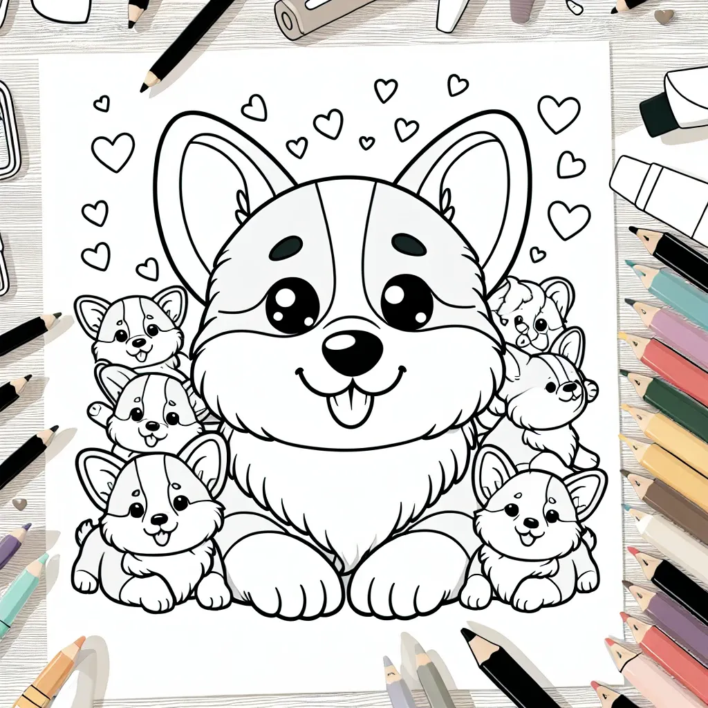 Adorable Corgi Coloring Page: Bring these Playful Pups to Life with Your Favorite Colors!