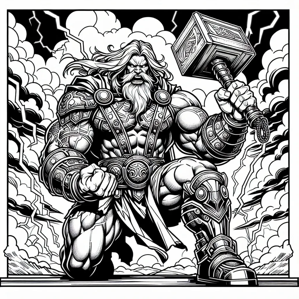 Unleash Your Creativity with a Mighty Thor Coloring Page!