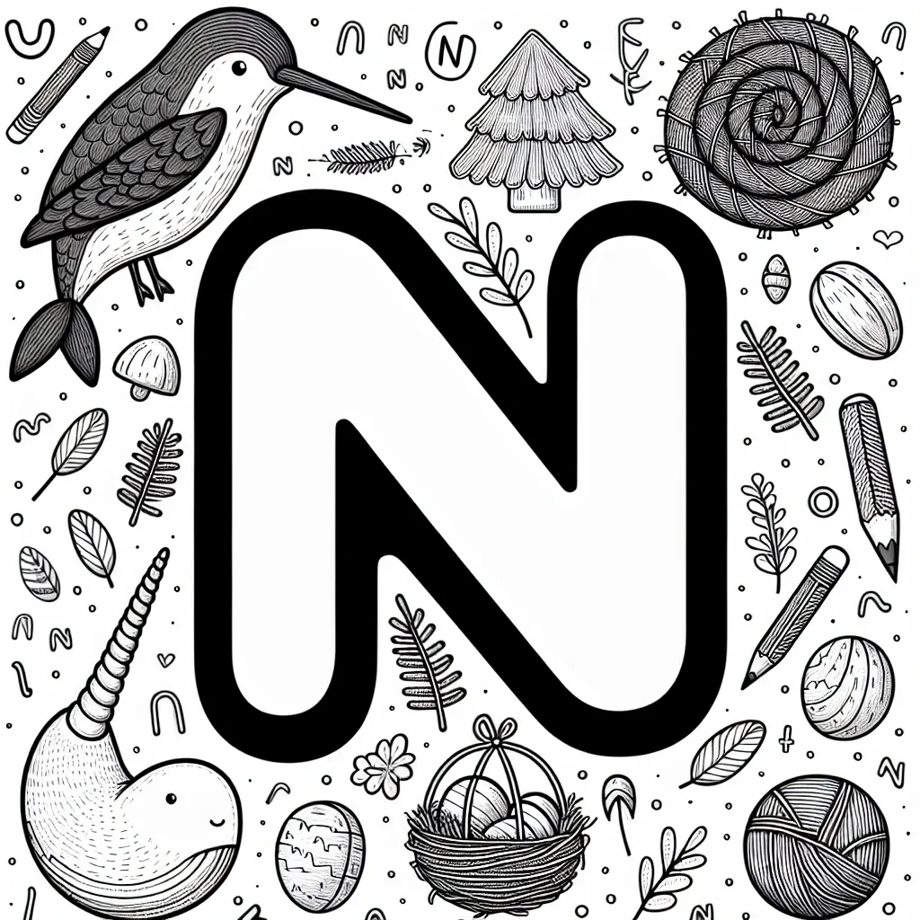 Explore the Fun with Letter N Coloring Page: Perfect for Preschoolers!