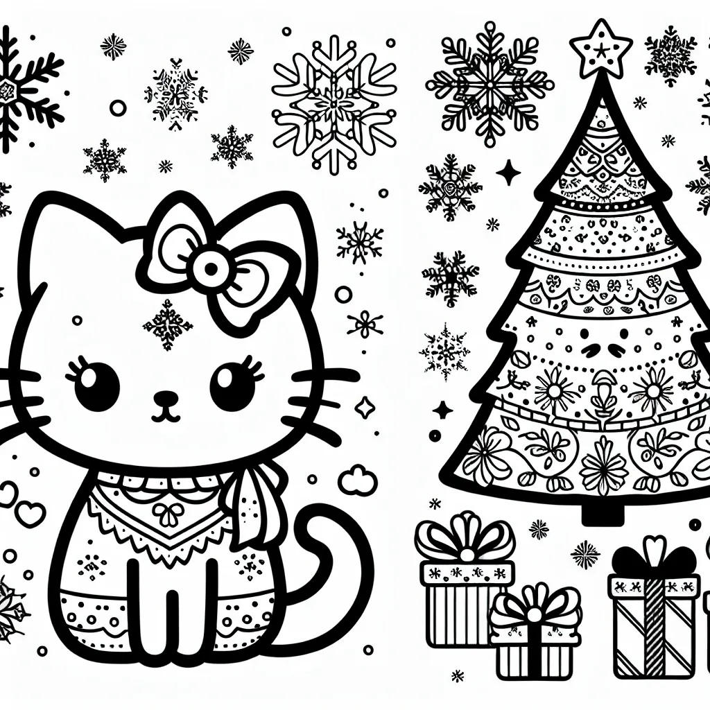 Get Festive with a Christmas Hello Kitty Coloring Page: Spread Holiday Cheer with Adorable Designs!