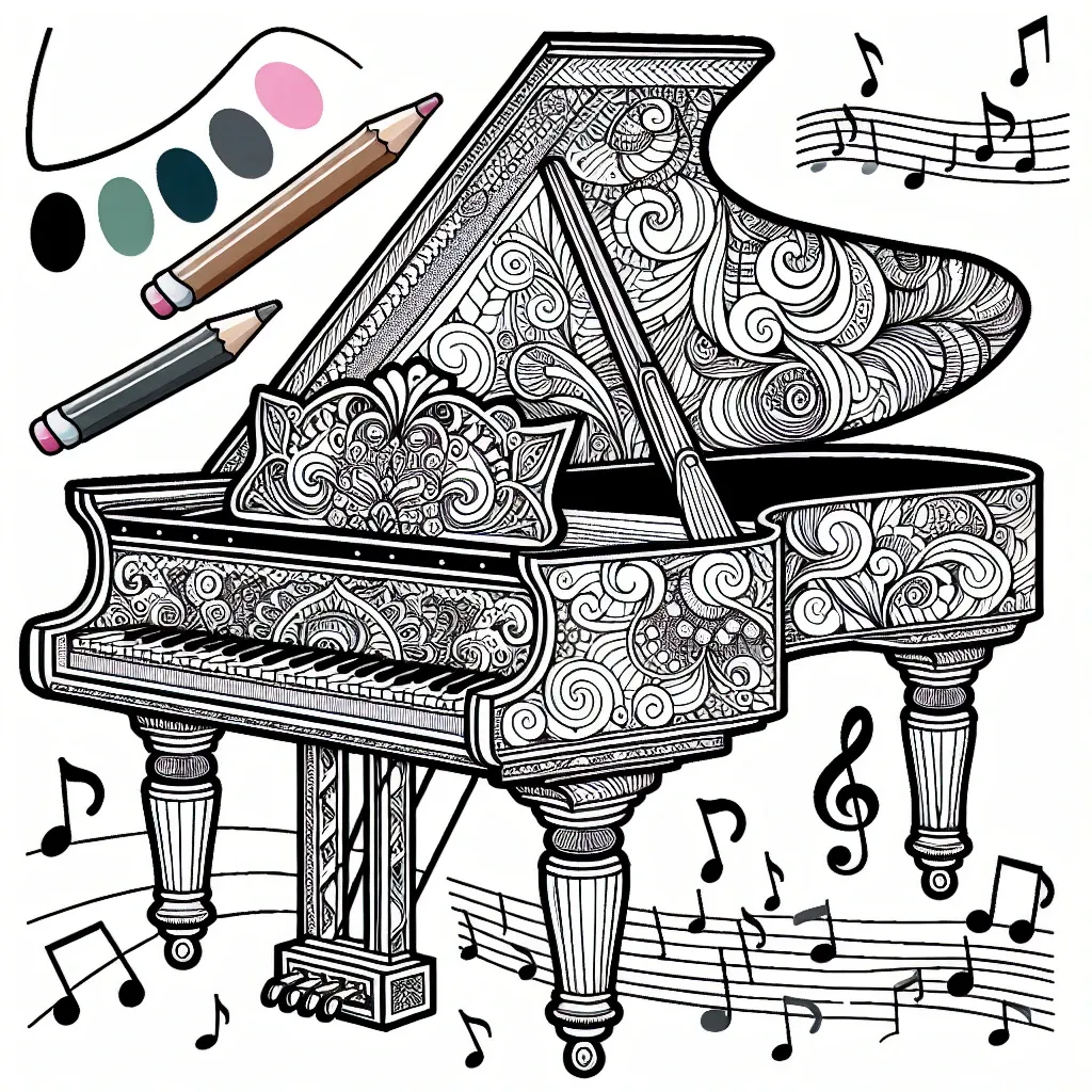 Beautiful Piano Coloring Page for Music Lovers: Free Printable Sheet for Kids and Adults!